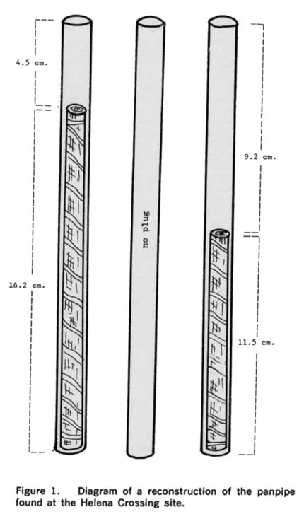 Drawings of a reconstruction of the Helena Crossing Hopewell Panpipe