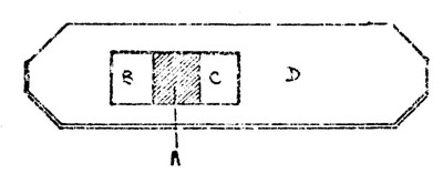 Figure 2. Detail of flue (with block removed) to show position of thin wooden plate over the partition and two air-holes